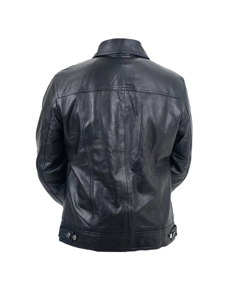 Leathees Mens Black Genuine Leather Trucker Jacket