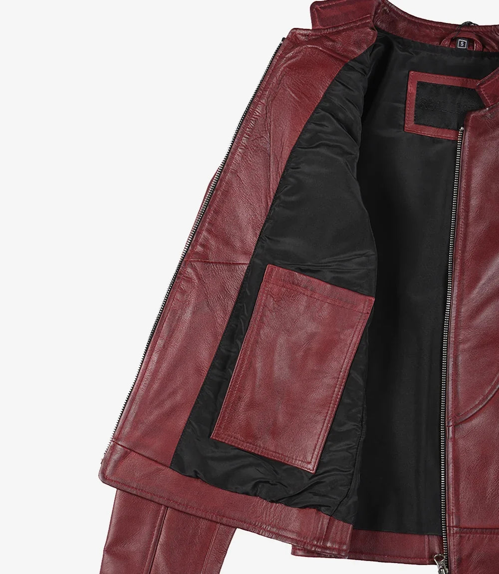 Leathees Womens Slim Fit Burgundy Leather Jacket