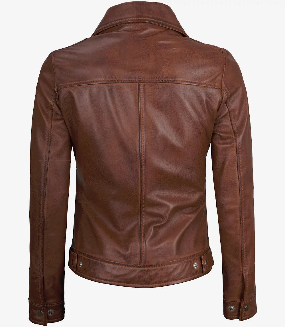 Leathees Women Harrington Lightweight Brown Leather Jacket