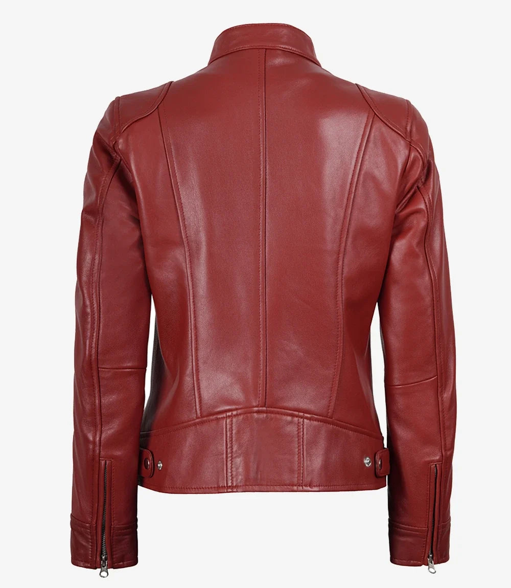 Leathees Red Real Leather Biker Jacket for Women
