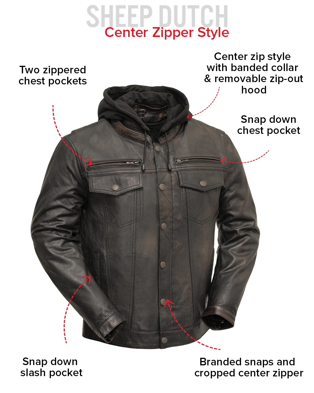 Leathees Mens Vendetta Lightweight Motorcycle Leather Jacket