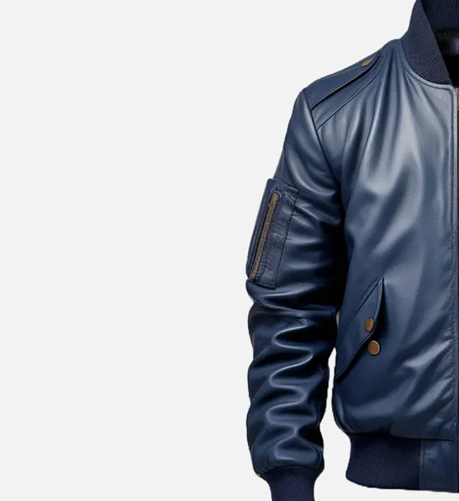 Leathees Mens Blue Flight Bomber Leather Jacket