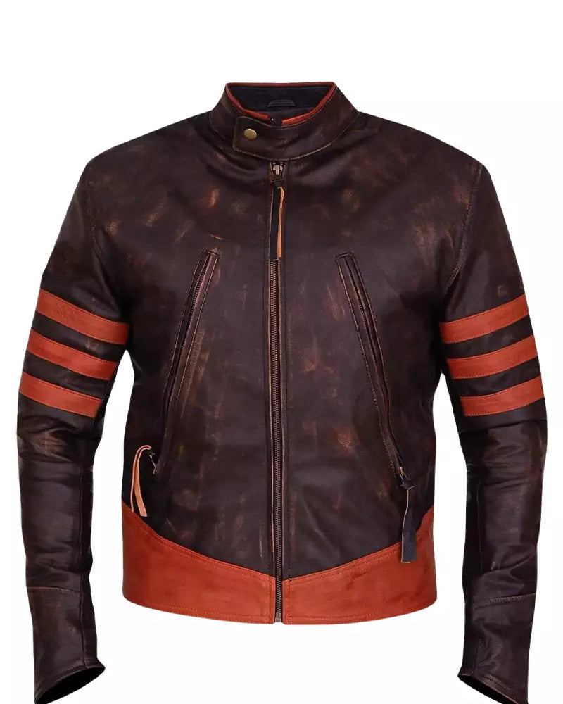 Leathees Mens Brown Distressed Cafe Racer Motorcycle Leather Jacket