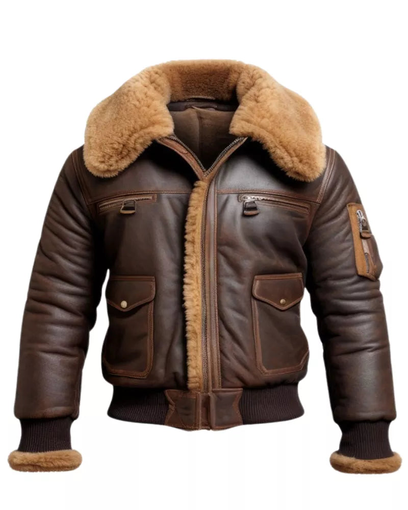Leathees Mens Aviator Shearling Bomber Leather Jacket