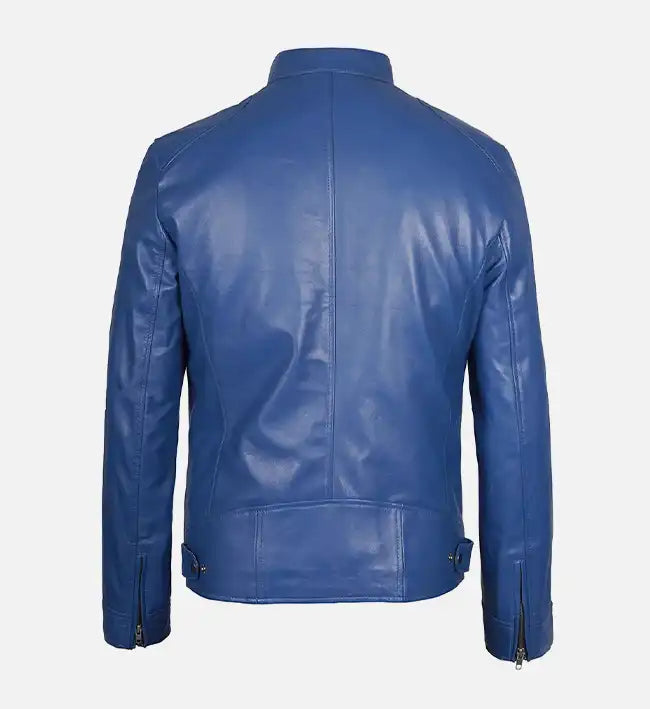 Leathees Mens Slim Fit Blue Leather Jacket