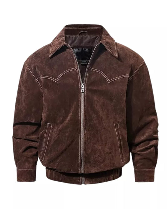 Leathees Mens Brown Suede Leather Bomber Jacket