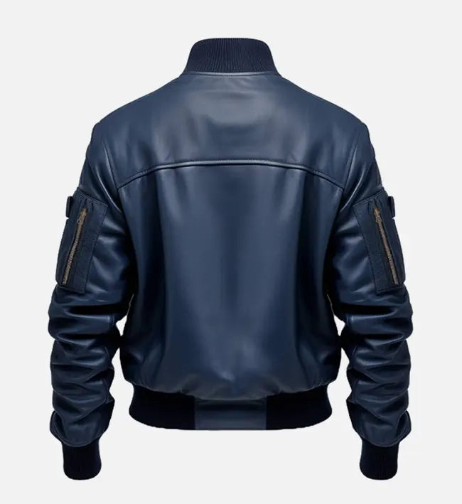 Leathees Mens Blue Flight Bomber Leather Jacket