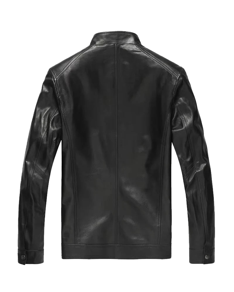 Leathees Mens Vintage Stand Collar Motorcycle Leather Jacket