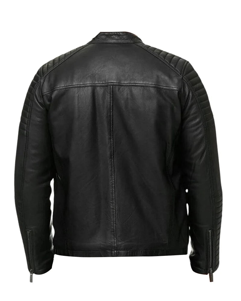 Leathees Mens Black Quilted Biker Leather Jacket