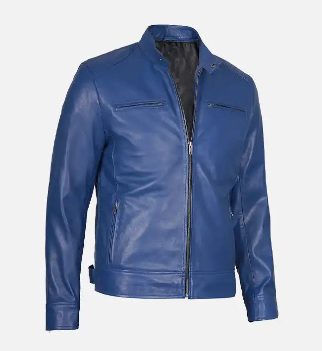 Leathees Mens Slim Fit Blue Leather Jacket