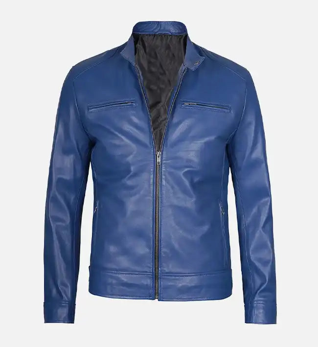 Leathees Mens Slim Fit Blue Leather Jacket