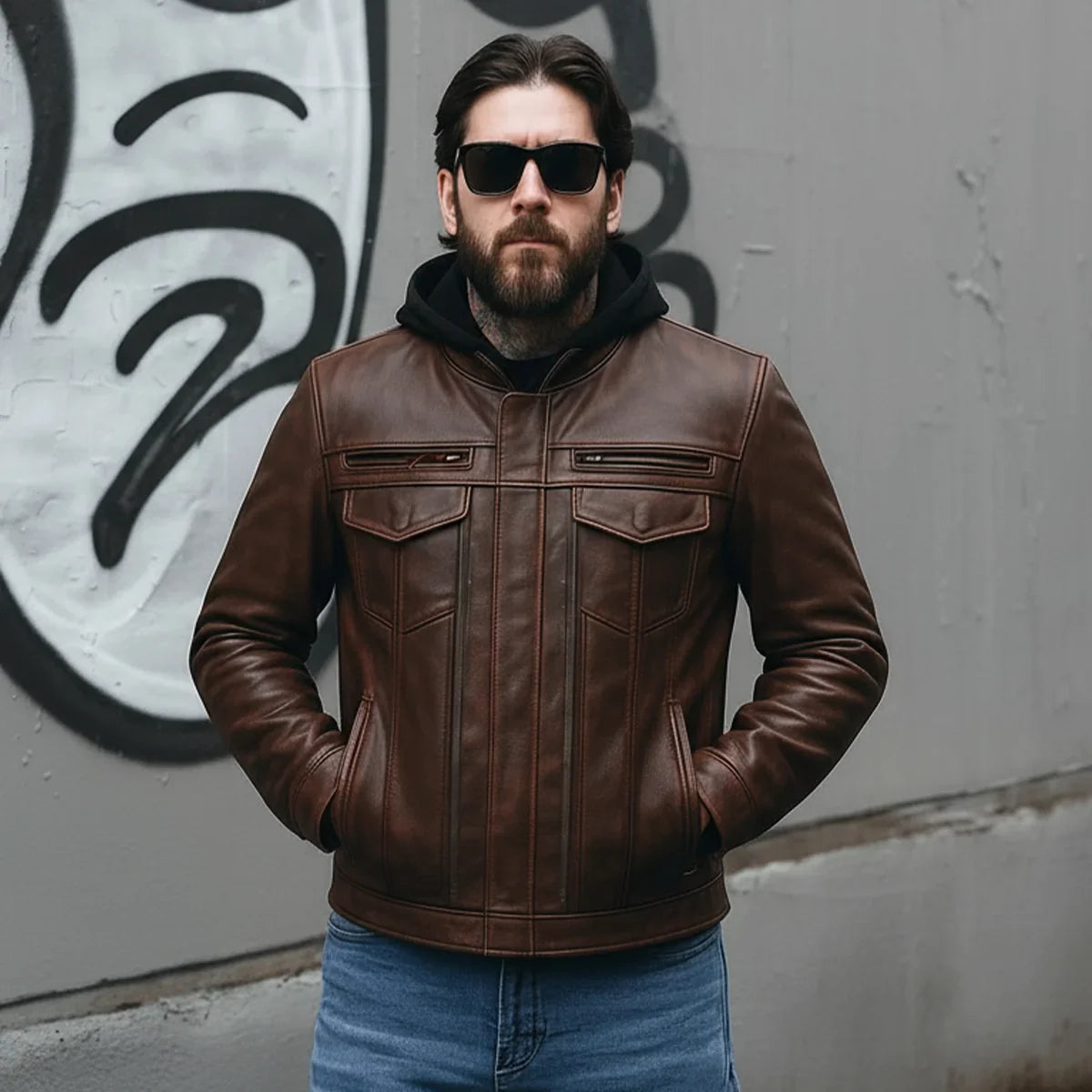 Leathees Mens Raider Black Motorcycle Leather Jacket