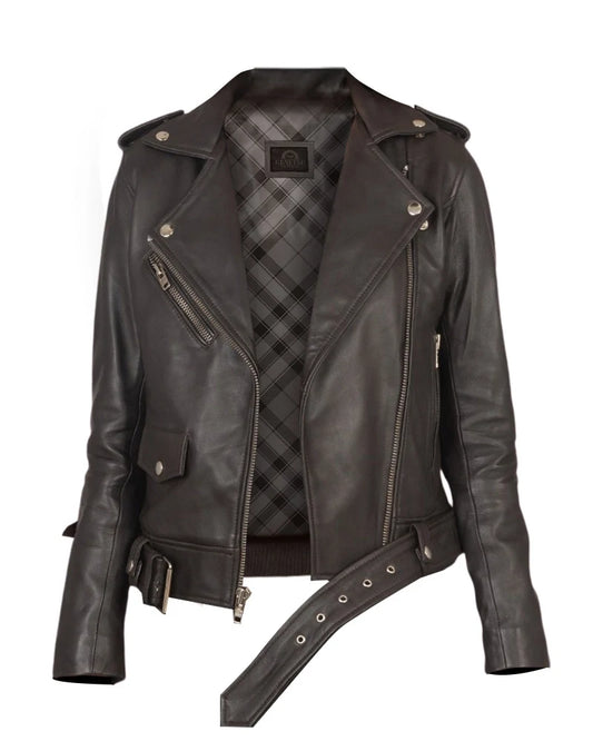 Leathees Alison Brown Biker Leather Jacket for Women