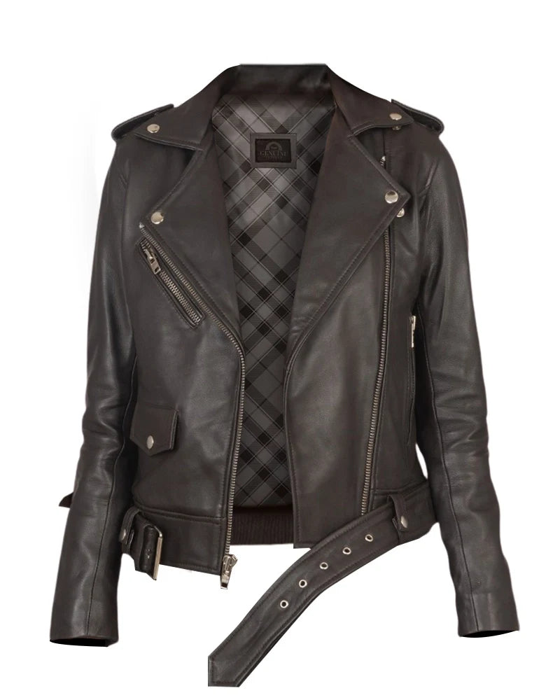 Leathees Women Alison Brown Biker Jacket