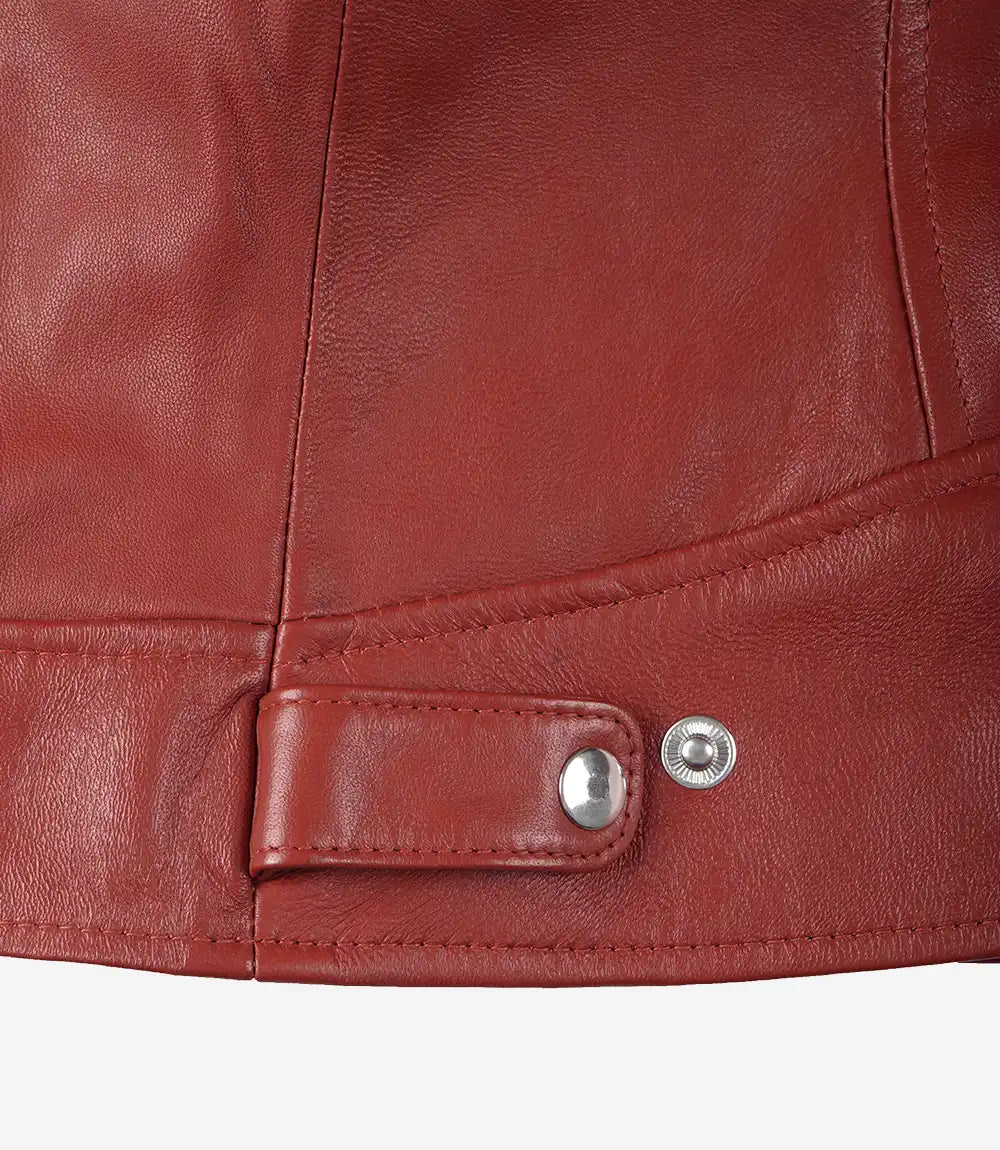 Leathees Red Real Leather Biker Jacket for Women