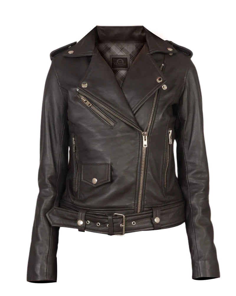 Leathees Women Alison Brown Biker Jacket