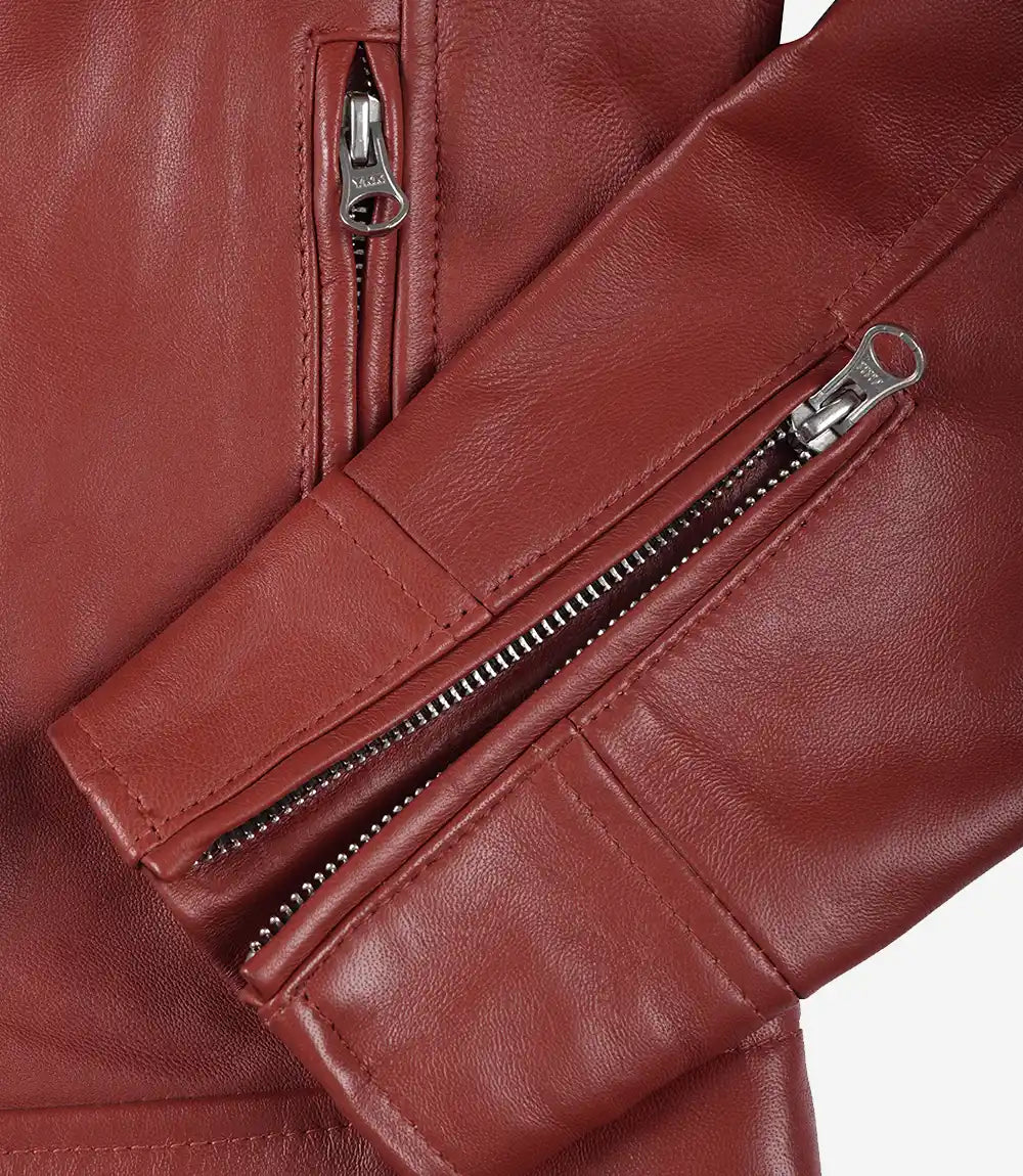 Leathees Red Real Leather Biker Jacket for Women