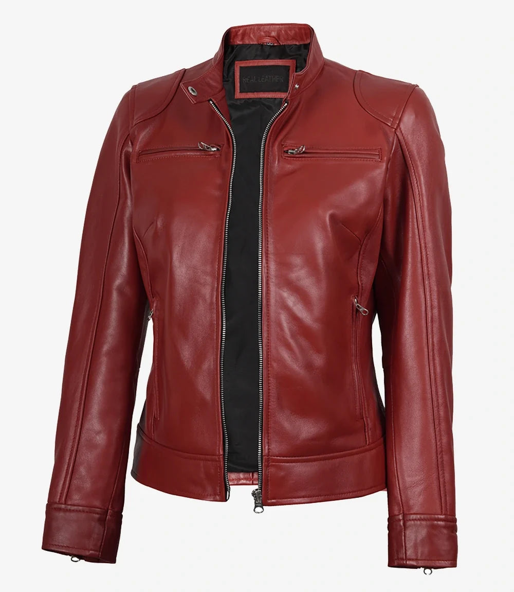 Leathees Red Real Leather Biker Jacket for Women