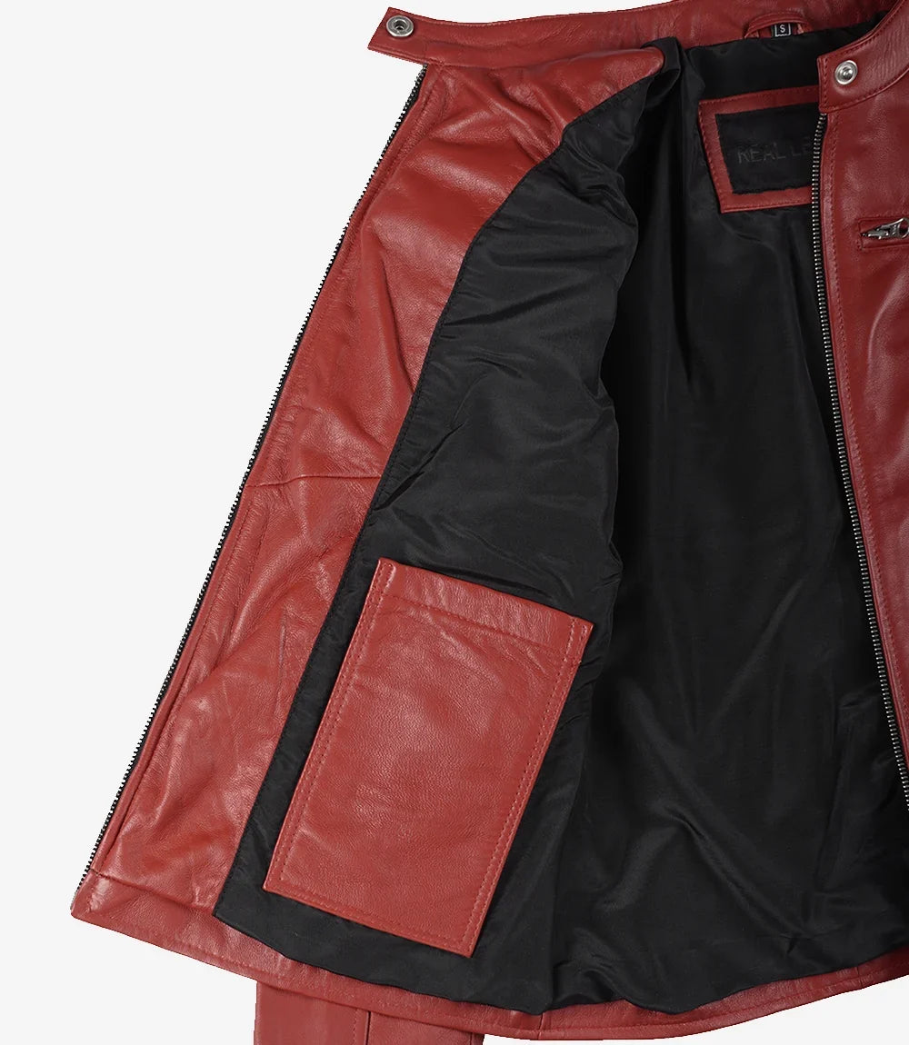 Leathees Red Real Leather Biker Jacket for Women