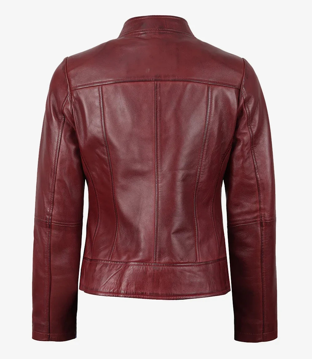 Leathees Womens Slim Fit Burgundy Leather Jacket