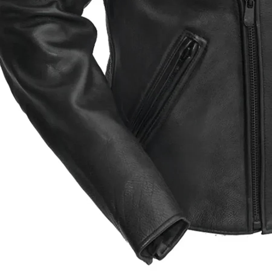Leathees Mens Night Rider Black Motorcycle Leather Jacket
