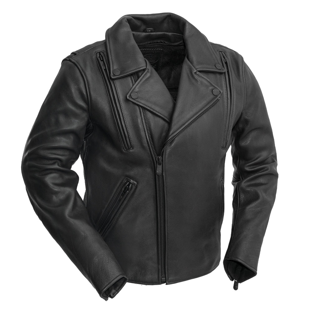 Leathees Mens Night Rider Black Motorcycle Leather Jacket