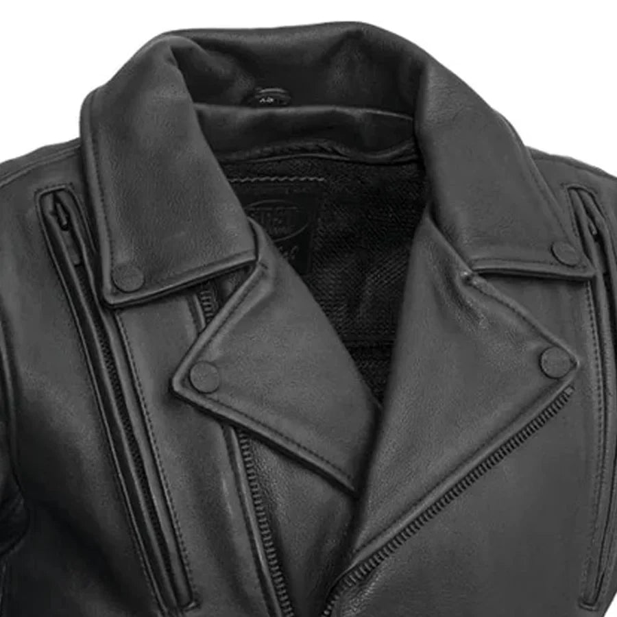 Leathees Mens Night Rider Black Motorcycle Leather Jacket
